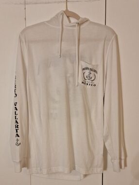White Puerto Vallarta Mexico Hooded Long-Sleeve Pocket Tee